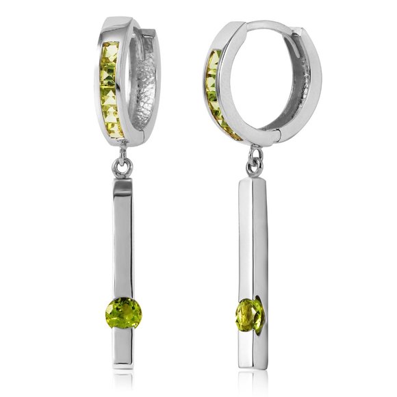 14K. GOLD HUGGIE EARRINGS WITH DANGLING PERIDOTS - Picture 1 of 6